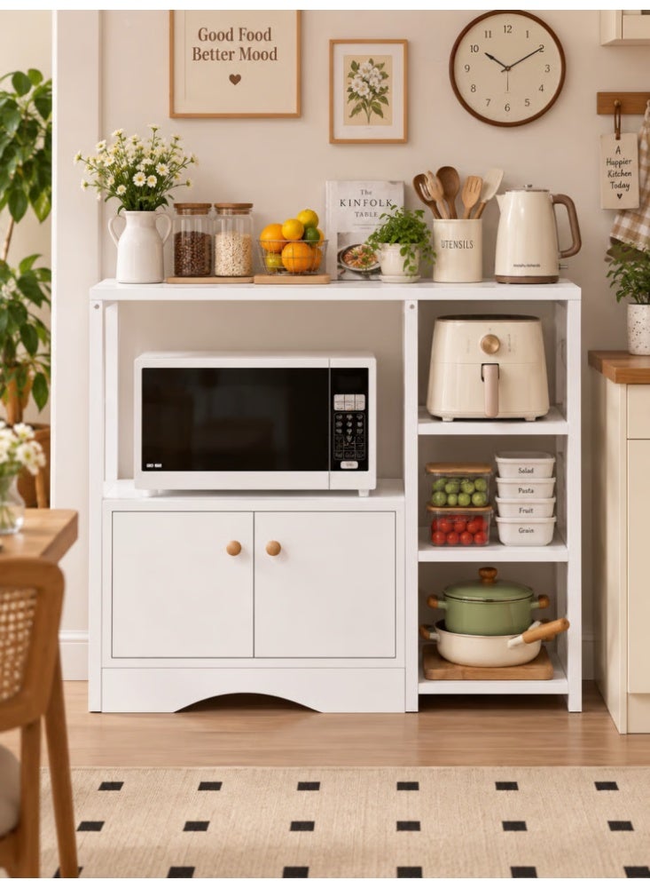 ALIVINGHOME White Kitchen Storage Shelf with Cabinet and Open Shelves for Home Organization - Image 1