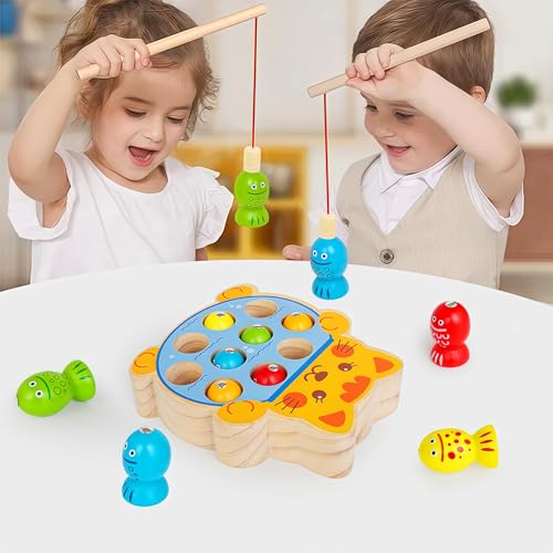 FQKIOMY Montessori Magnetic Wooden Fishing Game for Kids 3 Fine Motor Skills Toys Learning Color Sorting Hand Eyes Coordination Easter Basket Stuffers for Toddlers Boys Girls - Image 5