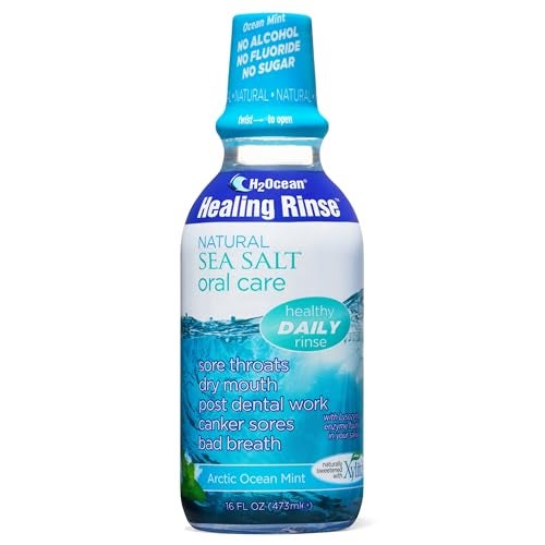 H2Ocean Healing Rinse Natural Sea Salt Oral Care Mouth Rinse for Oral Care Great for Piercings Sore Throats Gum Health Alcohol FluorideFree Mouthwash Arctic Ocean Mint 16 oz