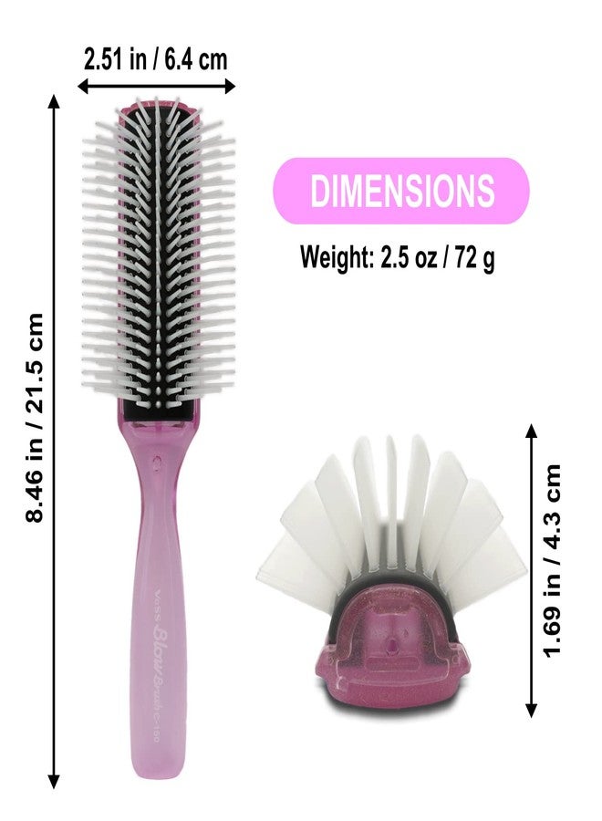 VESS Blow and Styling Hair Brush, Wide 9 Row Round Type- Light weight -Made in Japan-C-150 (Flash Pink) - Image 2