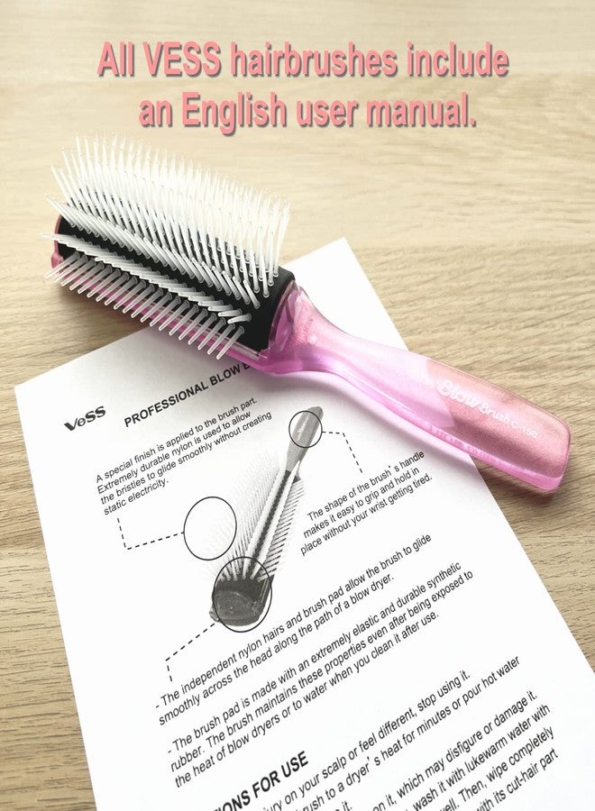 VESS Blow and Styling Hair Brush, Wide 9 Row Round Type- Light weight -Made in Japan-C-150 (Flash Pink) - Image 3