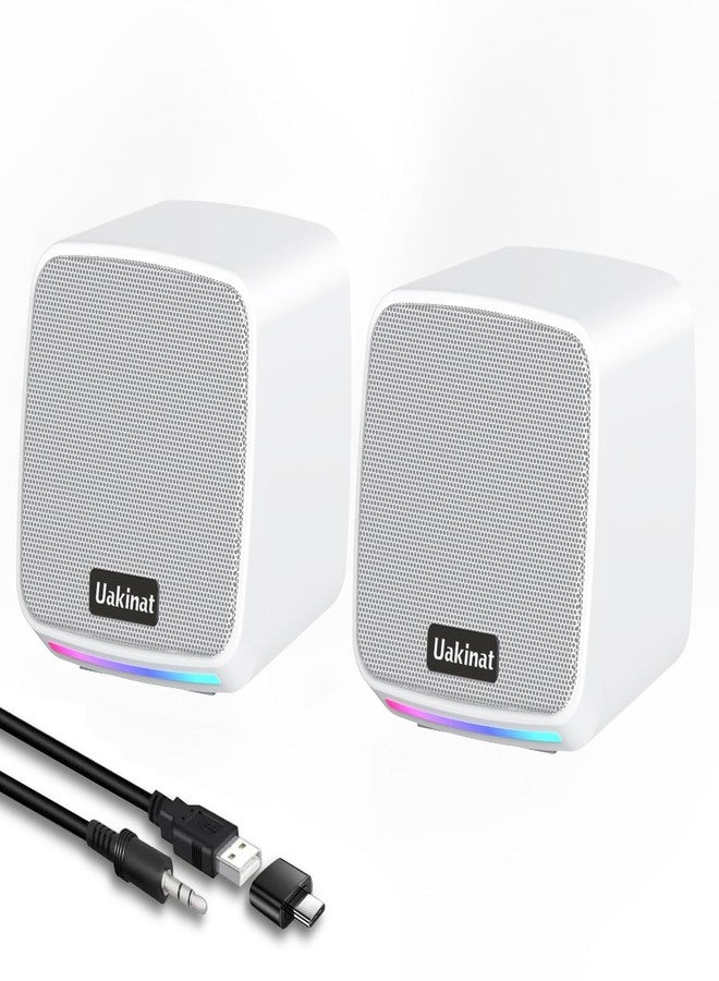 Uakinat Computer Speakers,Computer Speakers for Desktop PC,Desktop Speakers(White) - Image 1