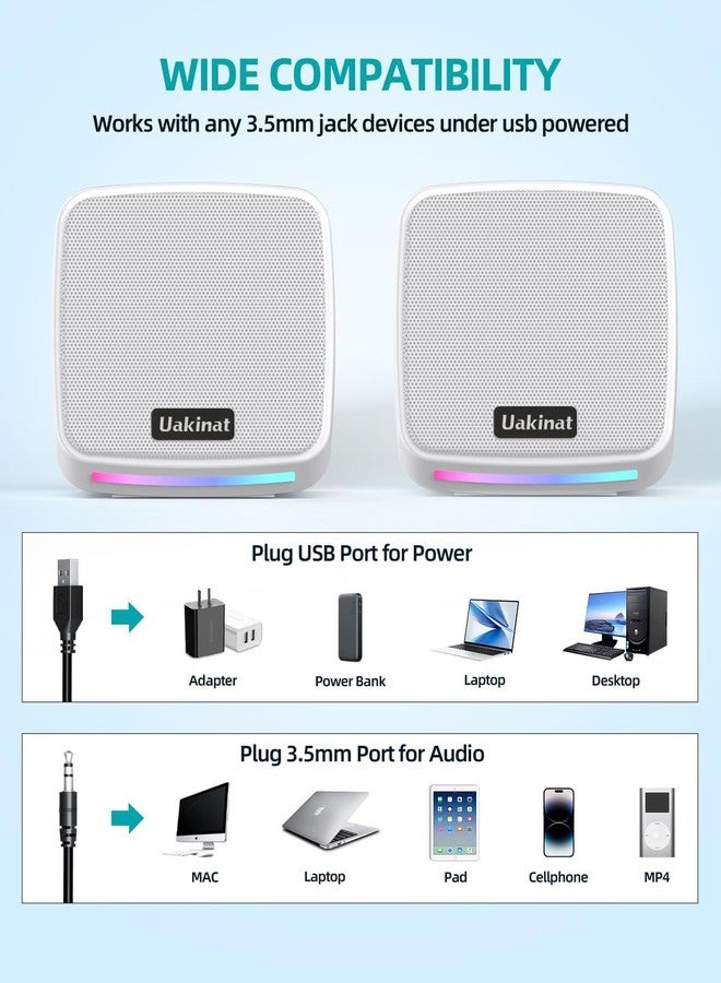 Uakinat Computer Speakers,Computer Speakers for Desktop PC,Desktop Speakers(White) - Image 5