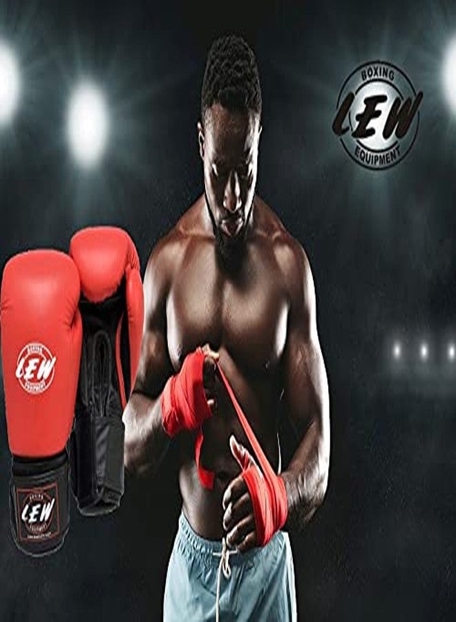 LEW Red/Black Boxing Gloves for Training/Muay Thai/Punching Bag/Sparring with a Pair of Hand Wraps (Red, 14 OZ) - Image 5