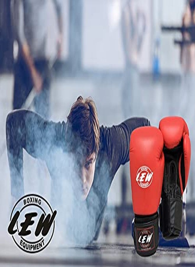 LEW Red/Black Boxing Gloves for Training/Muay Thai/Punching Bag/Sparring with a Pair of Hand Wraps (Red, 14 OZ) - Image 4