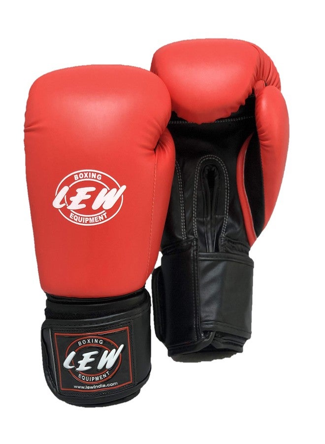 LEW Red/Black Boxing Gloves for Training/Muay Thai/Punching Bag/Sparring with a Pair of Hand Wraps (Red, 14 OZ) - Image 1