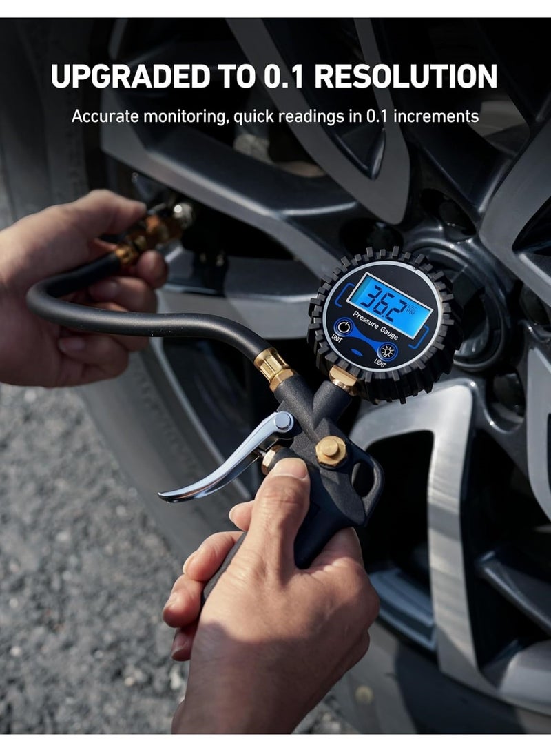 Digital Tire Pressure Gauge with Inflator, 3-250 PSI Air Chuck  Compressor Accessories Heavy Duty with Quick Connect Coupler, 0.1 Display Resolution, 1pack - Image 5