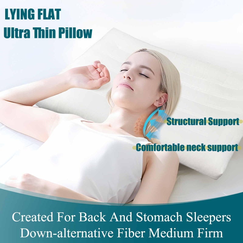 iFaon Ultra Flat Thin Pillows for Sleeping King Size Set of 2 Pack  2-1/2"" High Slim Bed Pillow for Back Stomach Sleepers Down Alternative Filling Hypoallergenic White 18x36 in - Image 4