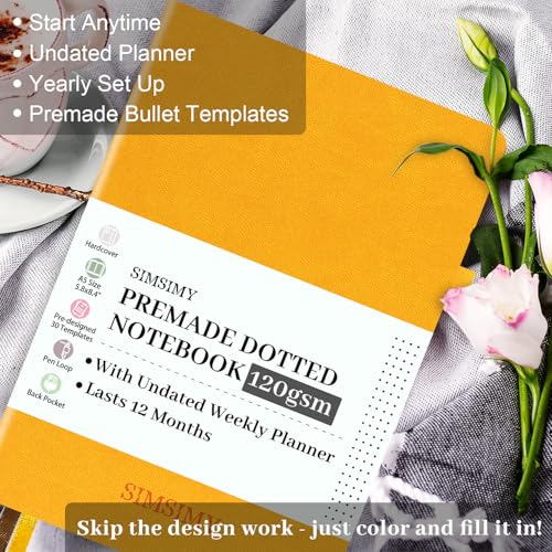 SIMSIMY Premade Bullet Dotted Journal Notebook, Pre-made Dot Grid Journaling with Undated Weekly & Monthly Planner, Various Trackers, Lasts 1 Year, A5 - Image 2