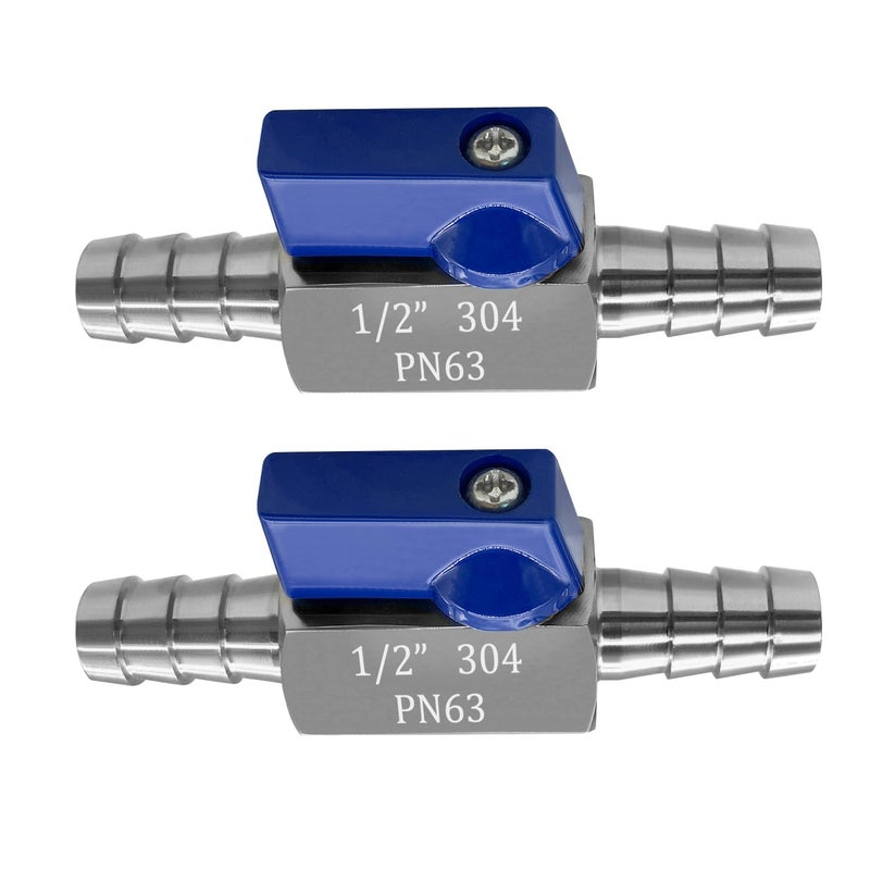 Fitvell 2PCS Stainless Steel 12 Mini Ball Valve Shut Off Valve 12 Hose Barb - Image 2