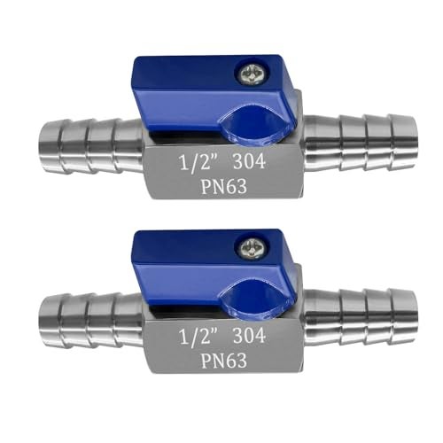 Fitvell 2PCS Stainless Steel 12 Mini Ball Valve Shut Off Valve 12 Hose Barb - Image 1