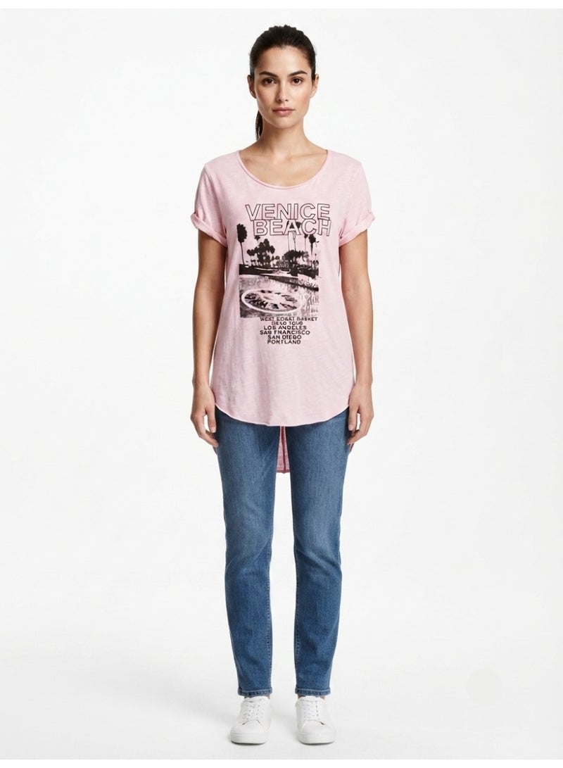 Divided by H&M تي شيرت نسائي وردي بطبعة فينيس بيتش بأكمام قصيرة - Image 1