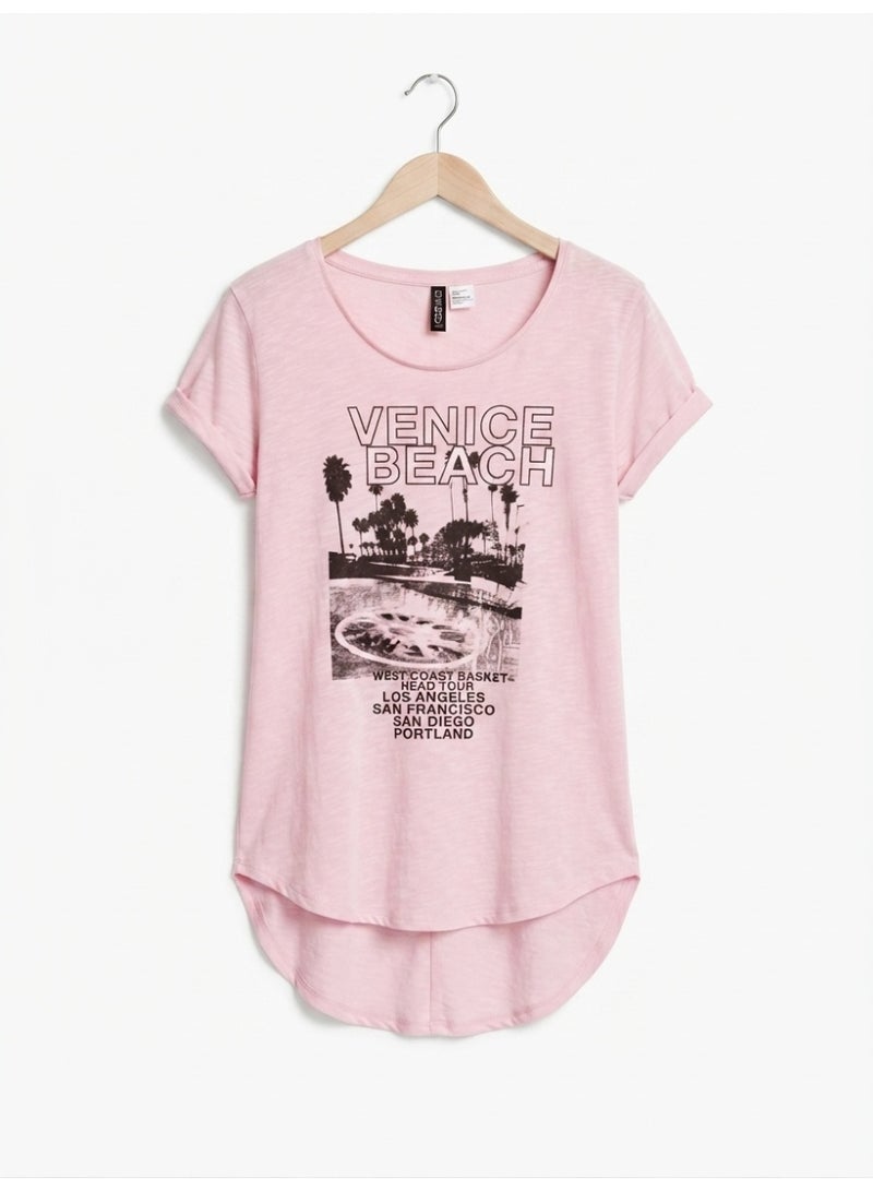 Divided by H&M تي شيرت نسائي وردي بطبعة فينيس بيتش بأكمام قصيرة - Image 2
