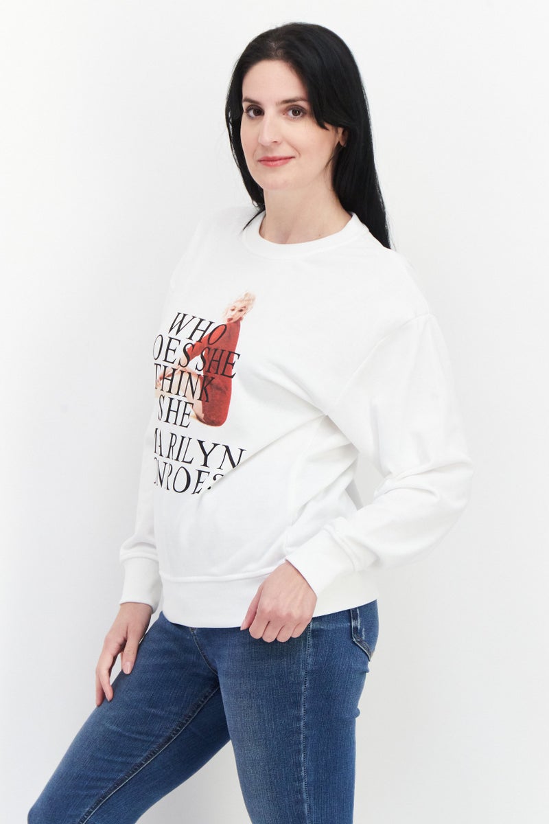 Marilyn Monroe Women Crew Neck Printed Long Sleeve Sweatshirts, White - Image 4