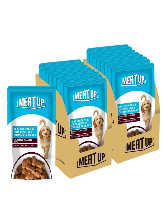 Meat Up Adult Wet Dog Food (8 x 70g) 560g + 560g (Free) 1120g| Real Chicken in Gravy| Buy 1 Get 1 | Healthy Digestion | Promotes Health & Vitality | Complete and Balanced Meal - Image 1