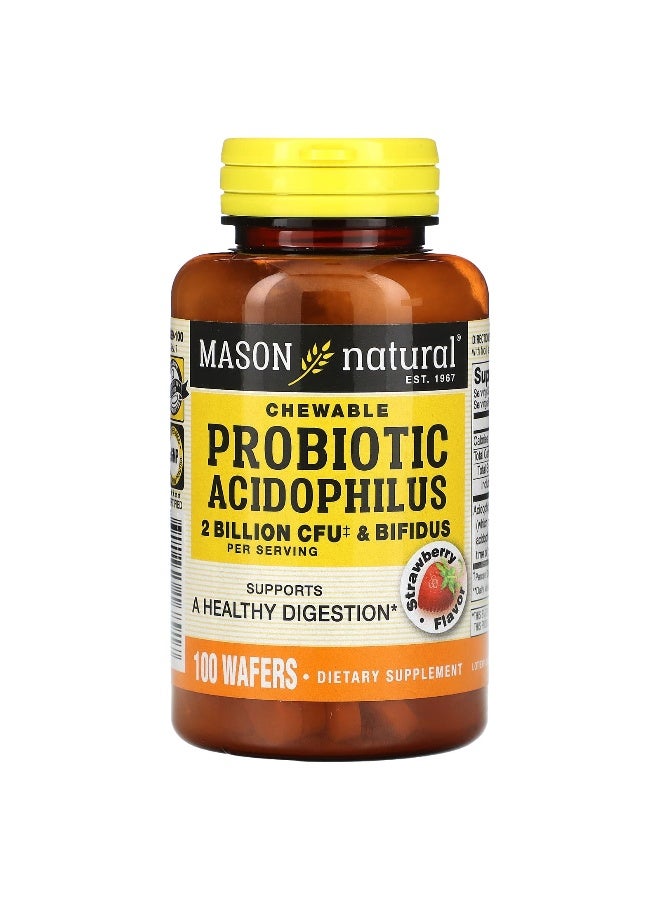 Mason Natural Mason Natural, Chewable Probiotic Acidophilus & Bifidus, Strawberry, 2 Billion CFU, 100 Wafers  - Image 1