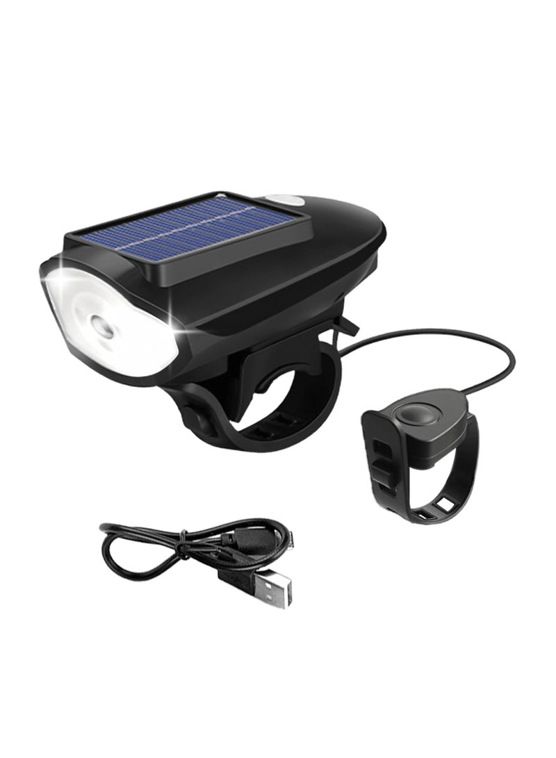 ACYYH Solar Powered Bicycle Light with Horn, USB Rechargeable, Waterproof Mountain Bike Headlight, Waterproof Safety Bike Front & Rear Light for Road, Mountain, Night Riding - Image 1
