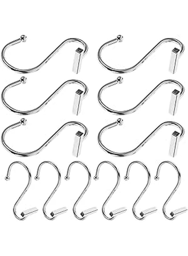 Chrome Square And S Shaped Metal Shower Curtain Hooks Rust Resistant Bathroom Hangers - Image 1