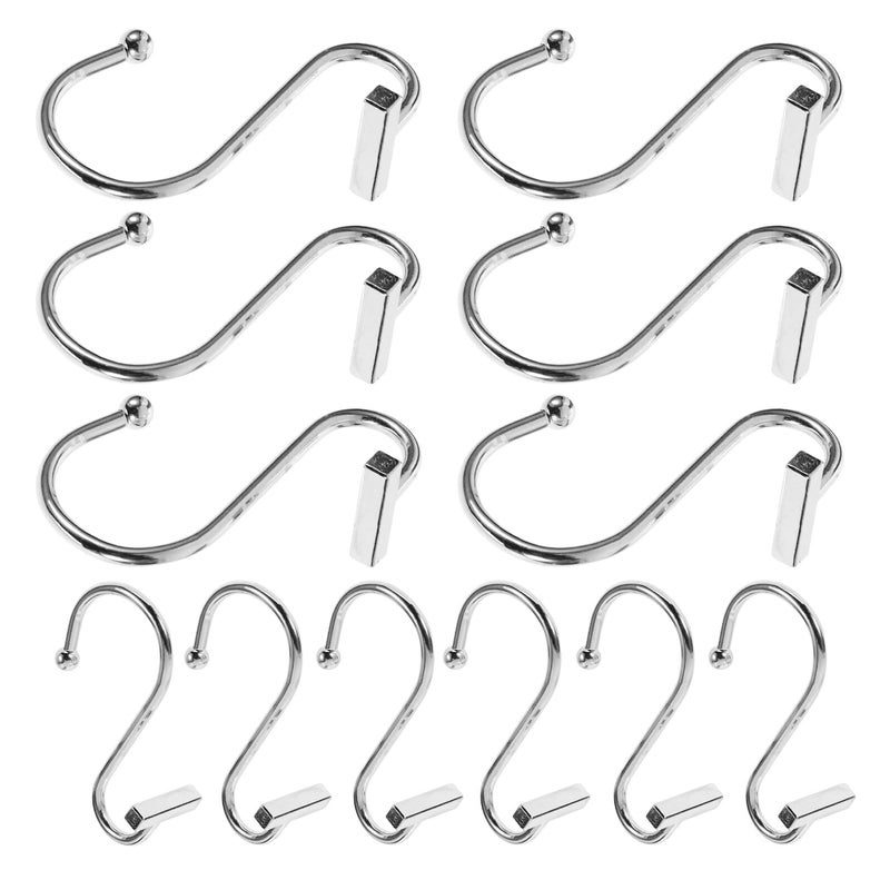 Chrome Square And S Shaped Metal Shower Curtain Hooks Rust Resistant Bathroom Hangers - Image 2