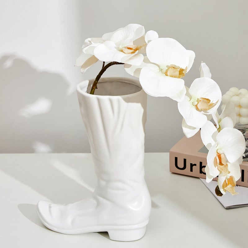 Denique White Ceramic Cowboy Boot Vase, Unique Boot Shaped Flower Vase for Home Decor, Modern Farmhouse Decorative Vase for Living Room, Bedroom, Office, Table Centerpiece, Gift for Women - Image 4