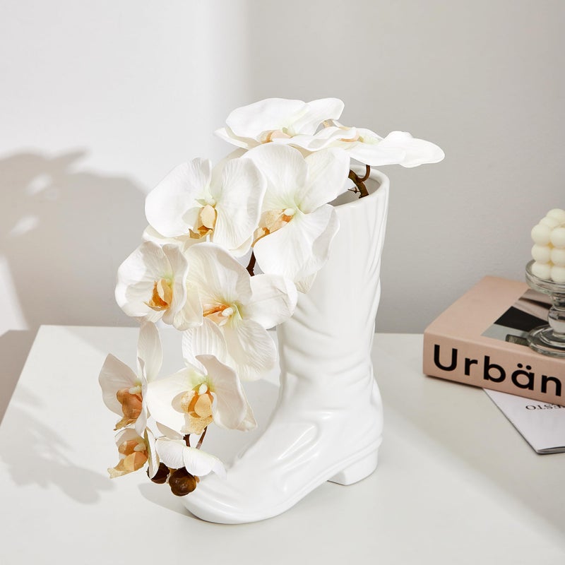 Denique White Ceramic Cowboy Boot Vase, Unique Boot Shaped Flower Vase for Home Decor, Modern Farmhouse Decorative Vase for Living Room, Bedroom, Office, Table Centerpiece, Gift for Women - Image 3