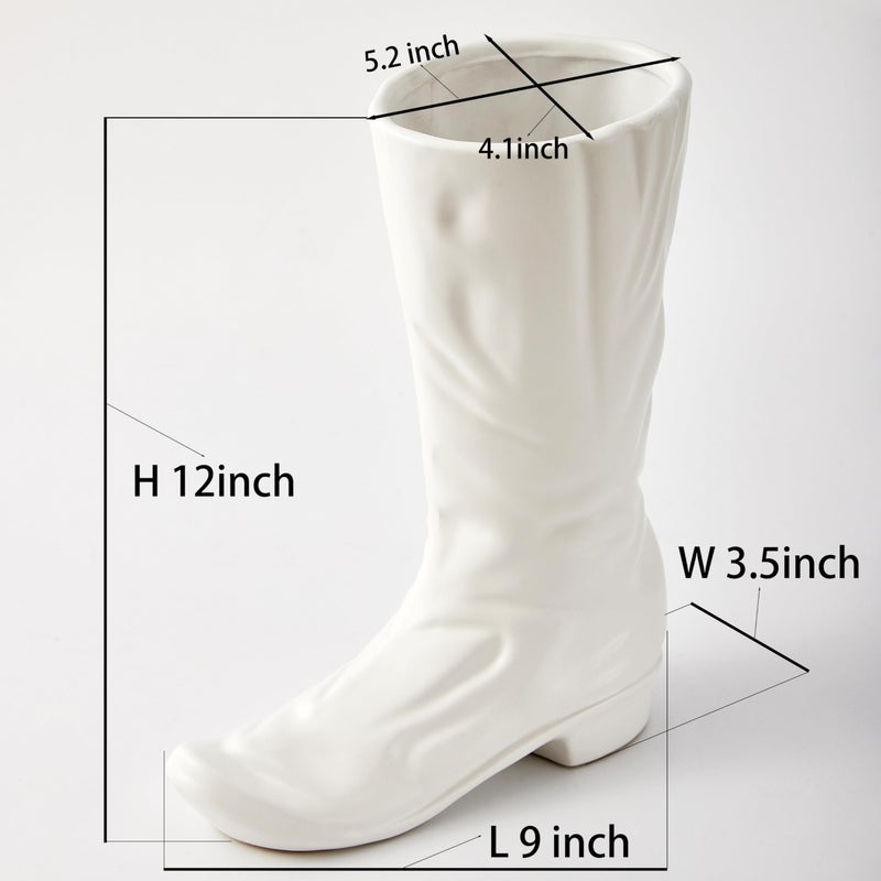 Denique White Ceramic Cowboy Boot Vase, Unique Boot Shaped Flower Vase for Home Decor, Modern Farmhouse Decorative Vase for Living Room, Bedroom, Office, Table Centerpiece, Gift for Women - Image 2