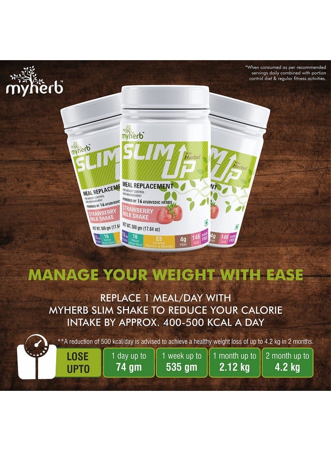 MYHERB Slim Up Meal Replacement Shake With 16 Natural Herbal Blend (Ayurvedic Formula) For Weight Control&Management-13.5g Protein-23 Vitamins For Men&Women (Strawberry Milk Shake, 500 gm) - Image 2