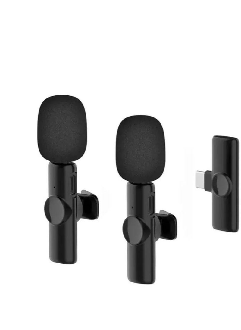 Generic K9 Wireless Microphone Dual Omnidirectional Recording Clip Mic with Receiver for Type-C Camera Laptop for Vlogging YouTube Online Class Zoom Call  - Image 1