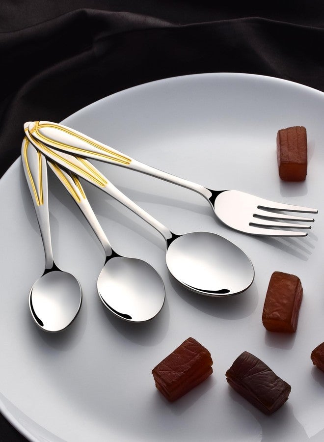 FnS Classic Stainless Steel 24 Karat Gold Plated 24 Pcs Cutlery Set with Leatherette Box, 6 Dinner Spoons, 6 Dinner Forks, 6 Tea Spoons, 6 Baby Spoons, Elegant Design, Durable, Gold Finish - Image 5
