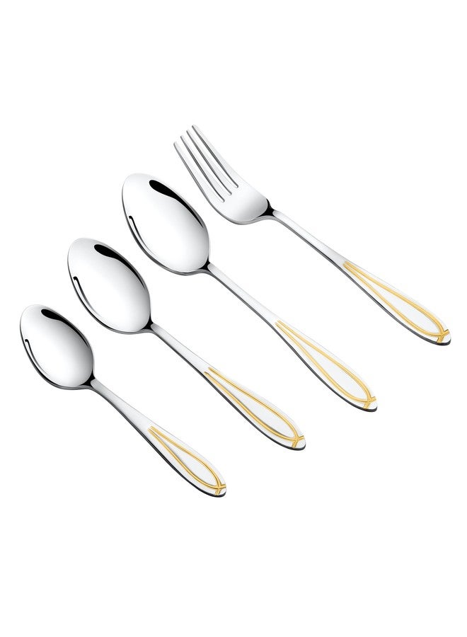 FnS Classic Stainless Steel 24 Karat Gold Plated 24 Pcs Cutlery Set with Leatherette Box, 6 Dinner Spoons, 6 Dinner Forks, 6 Tea Spoons, 6 Baby Spoons, Elegant Design, Durable, Gold Finish - Image 2