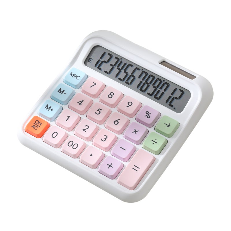 12-Digit White Calculator: Large Square Keys - Mechanical Tactile Response for Office, Accounting, Student Use - Image 1