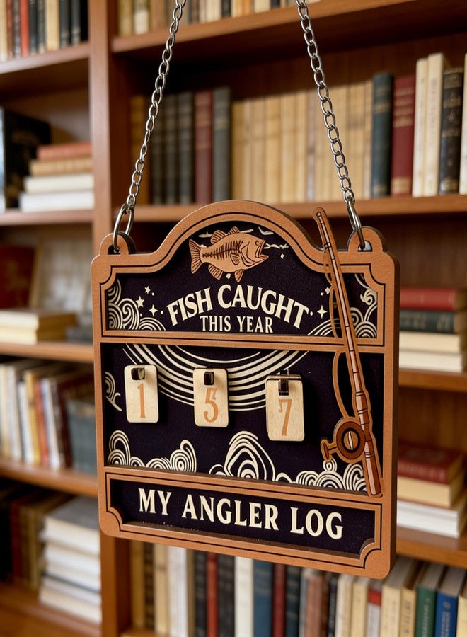 CuddleJunk Fisher Tracker Sign, Fish Caught This Year Counter, Angler Log Cabin Decor,Wooden Fishing Tally Counter Sign (Multicolor) - Image 5