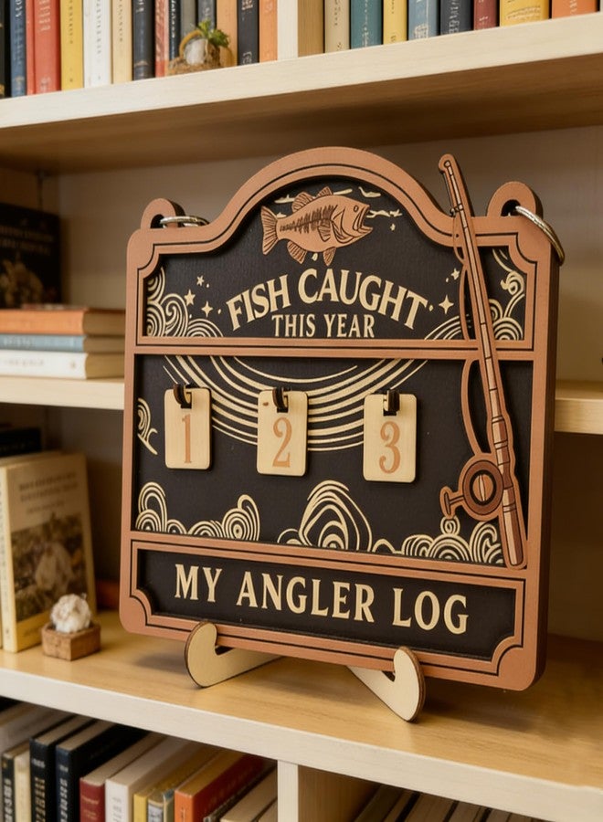CuddleJunk Fisher Tracker Sign, Fish Caught This Year Counter, Angler Log Cabin Decor,Wooden Fishing Tally Counter Sign (Multicolor) - Image 1