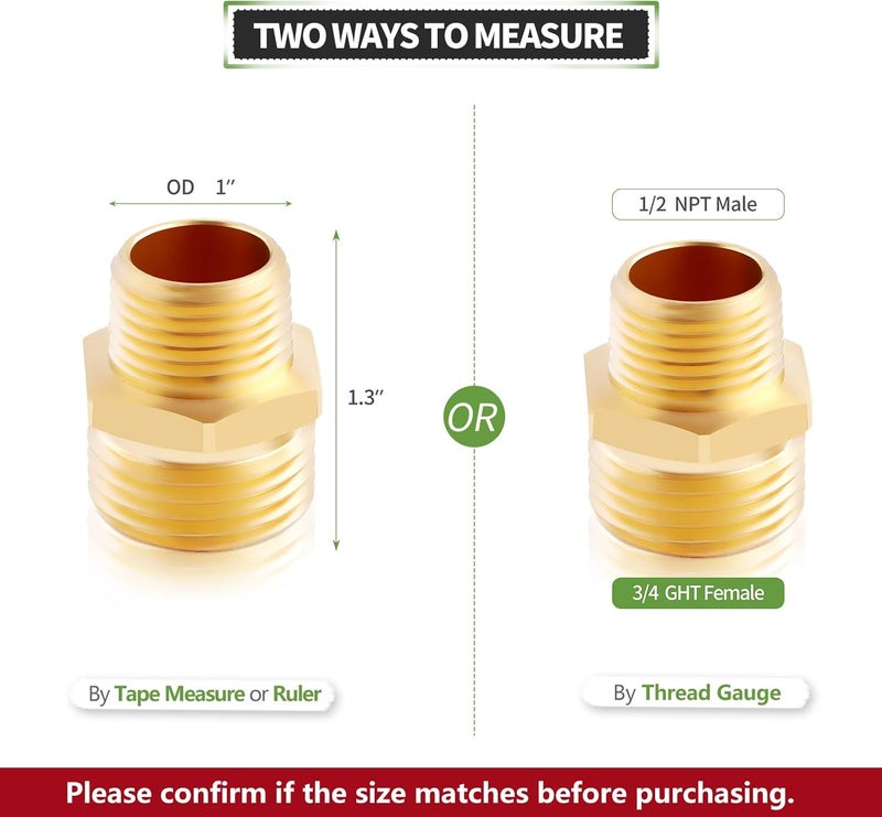 LitOrange عبوة 2 من موصلات حديقة نحاسية خالية من الرصاص بملف 3/4" GHT إلى 1/2" NPT، موصل دوار سريع من جرين ثامب، حجم خيط مزدوج ذكر 3/4" GHT × 1/2" NPT - Image 2