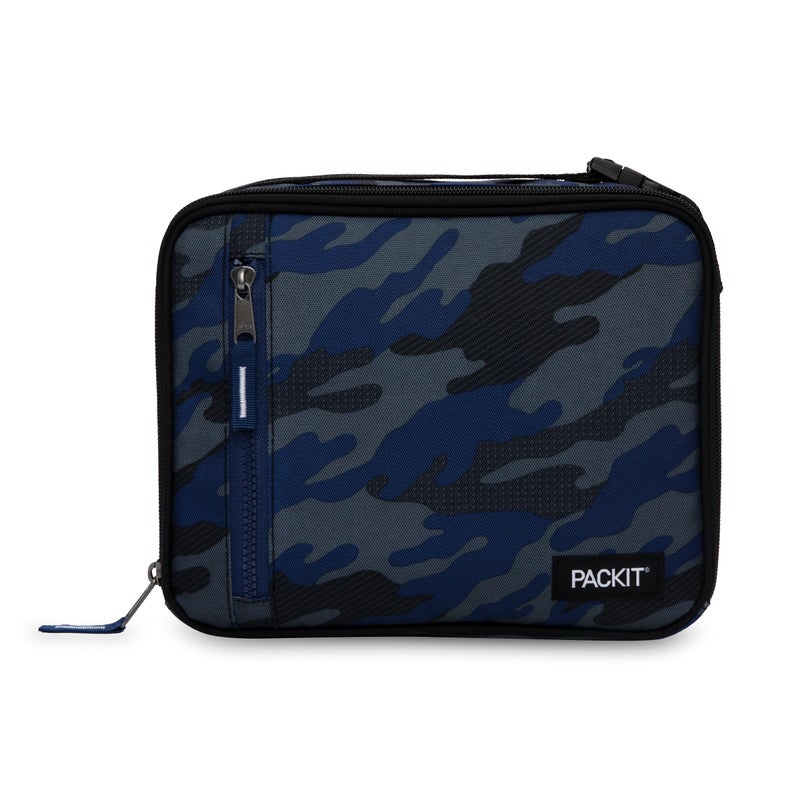 PackIt Freezable Classic Lunch Box Sporty Camo Charcoal Navy Built with EcoFreeze Technology Collapsible Reusable Zip Closure With Zip Front Pocket and Buckle Handle Desgined for Lunches