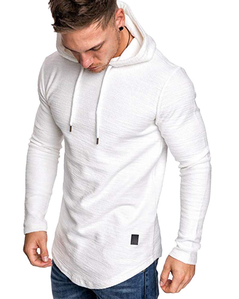 Lexiart هودي رياضي للرجال من ليكسي آرت بلون صلب قطن فليس أبيض M - Image 4