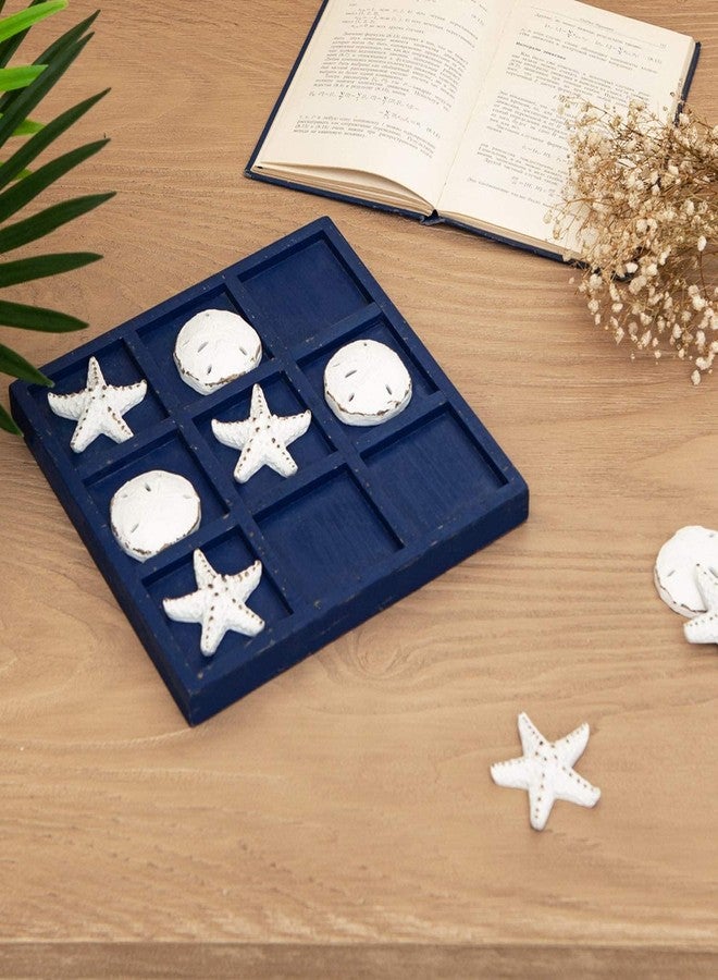 SOFFEE DESIGN Starfish Wooden Tic Tac Toe Decor Beach Ocean Style for Fun Room Decoration Sand Dollar & Starfish, Blue - Image 3
