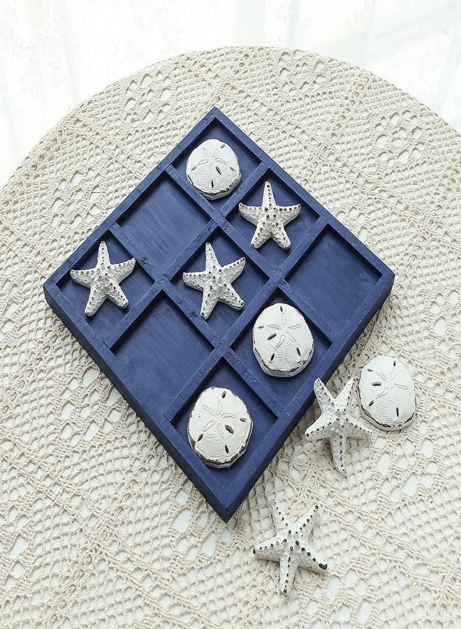 SOFFEE DESIGN Starfish Wooden Tic Tac Toe Decor Beach Ocean Style for Fun Room Decoration Sand Dollar & Starfish, Blue - Image 5