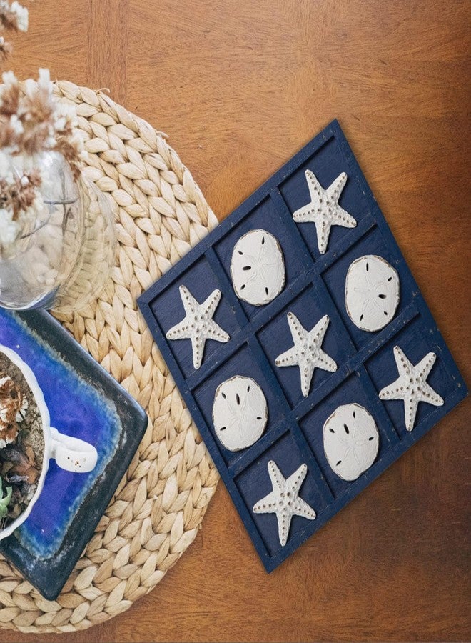 SOFFEE DESIGN Starfish Wooden Tic Tac Toe Decor Beach Ocean Style for Fun Room Decoration Sand Dollar & Starfish, Blue - Image 2