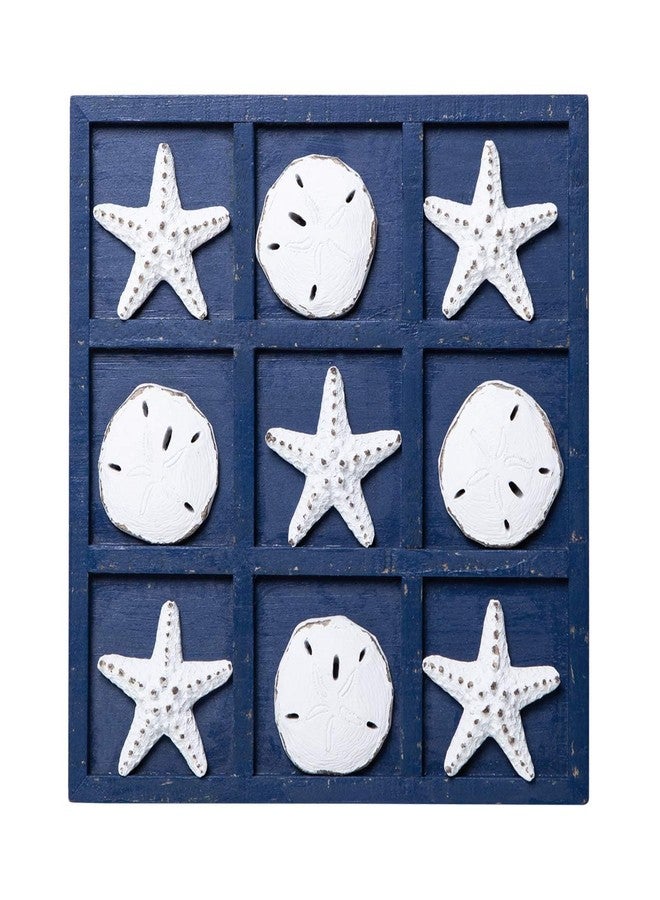 SOFFEE DESIGN Starfish Wooden Tic Tac Toe Decor Beach Ocean Style for Fun Room Decoration Sand Dollar & Starfish, Blue - Image 1