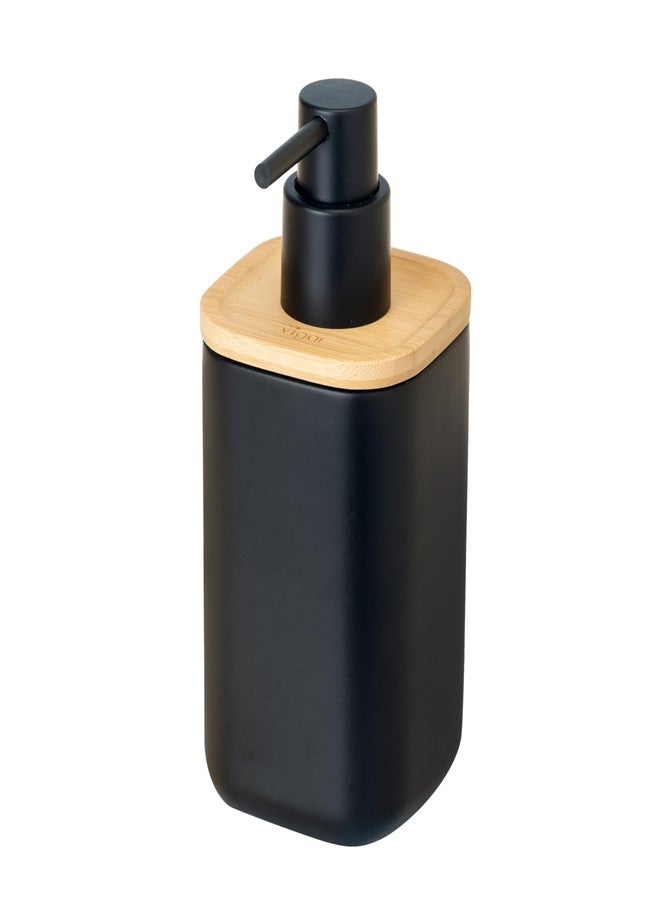 Vigar Zense Cool Black Hand Soap Dispenser, Refillable Pump Bottle Dispenser for Kitchen, Bathroom Soap Dispenser, 11.8 oz, Fine Polyresin Stone, Bamboo - Image 1