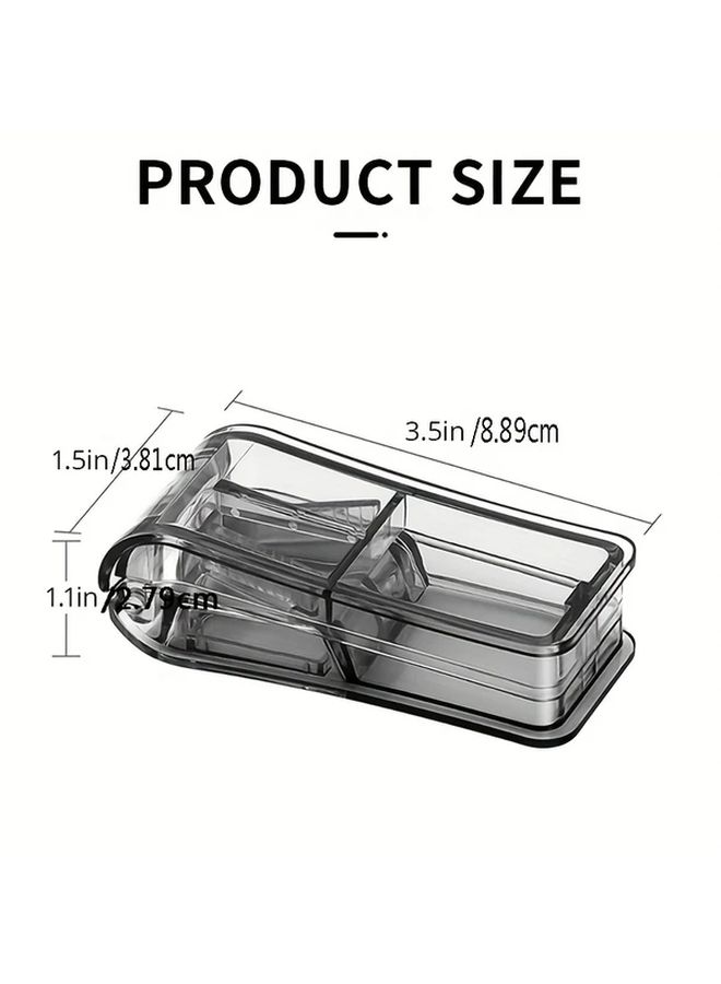 Gray Adjustable Pill Cutter With Precision Blades Storage Compartment For Vitamins And Medication - Image 2