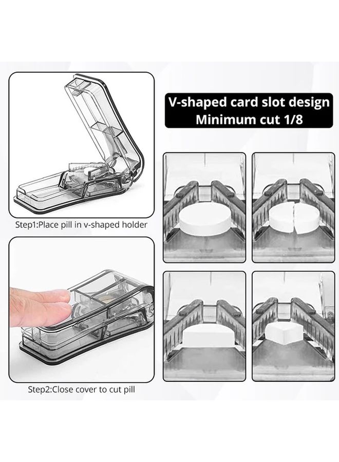 Gray Adjustable Pill Cutter With Precision Blades Storage Compartment For Vitamins And Medication - Image 3