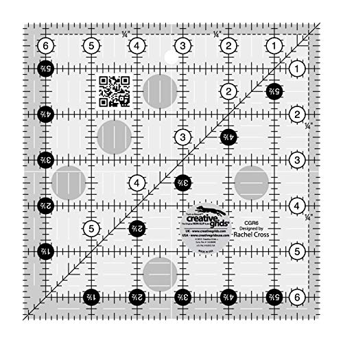 Creative Grids Quilt Ruler 6-1/2in x 6-1/2in Square – CGR6 – Made in USA, Non-Slip Grip Acrylic Quilting, Sewing, Crafting, Patchwork Ruler for Measuring & Cutting Fabric - Image 1