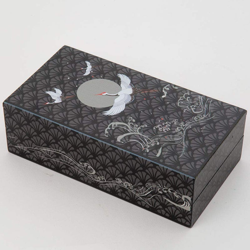 Bits and Pieces 10 Step Secret Puzzle Box Japanese Crane Puzzle Gift Box for Trinkets Money Gifts Jewelry, Full Moon and Lotus Flowers Artwork, Black and Grey Brainteaser, 3.25 x 6.25 x 2 Inches - Image 4
