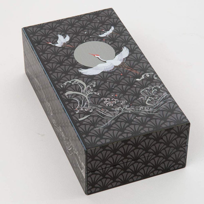 Bits and Pieces 10 Step Secret Puzzle Box Japanese Crane Puzzle Gift Box for Trinkets Money Gifts Jewelry, Full Moon and Lotus Flowers Artwork, Black and Grey Brainteaser, 3.25 x 6.25 x 2 Inches - Image 3