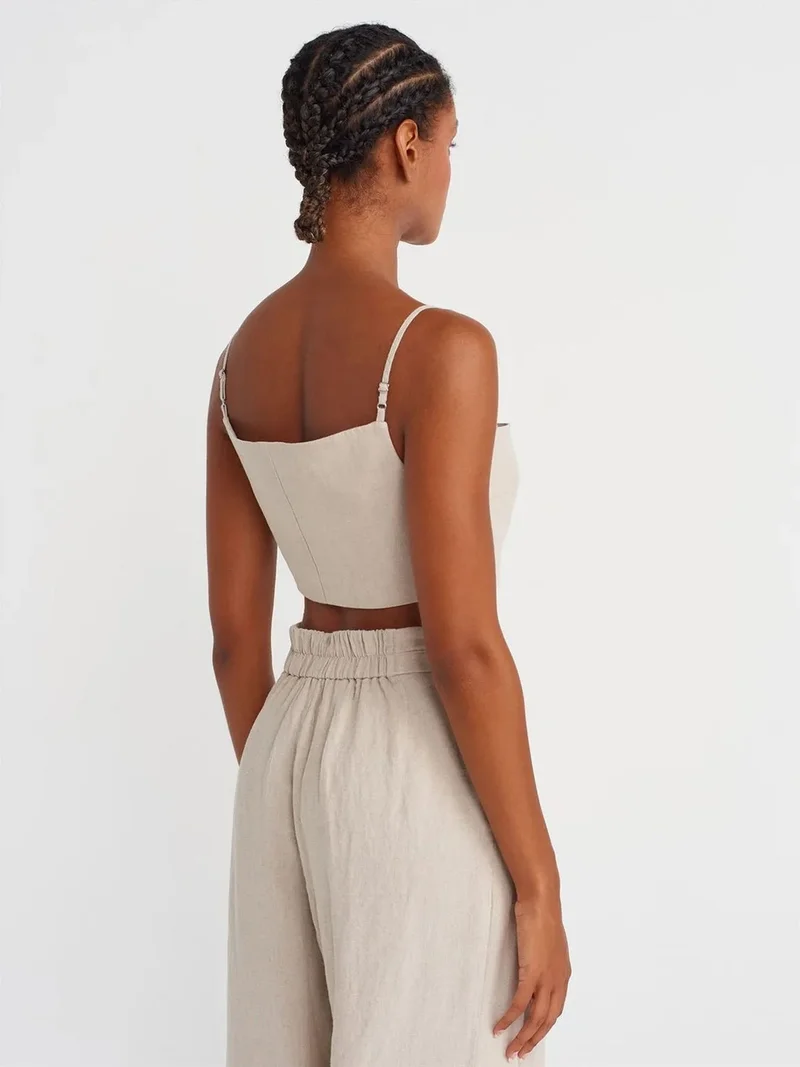 ديلفين Dilvin Strapless Crop Linen Blend Corset Top