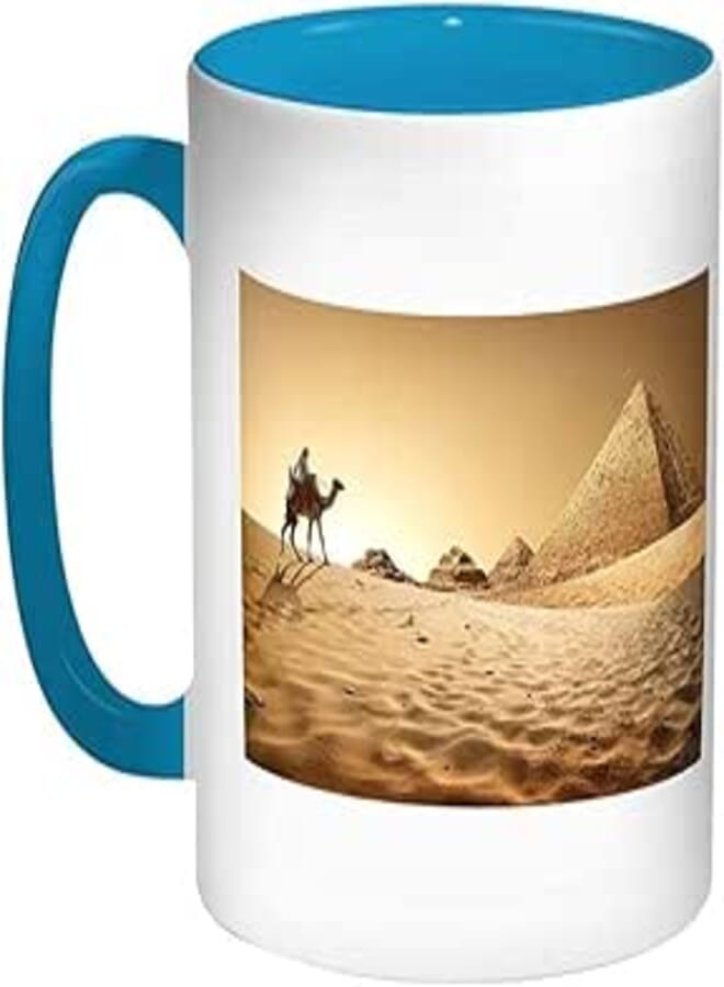 RYN The Pyramids Of Egypt Printed Coffee Mug Blue/White/Brown 11ounce
