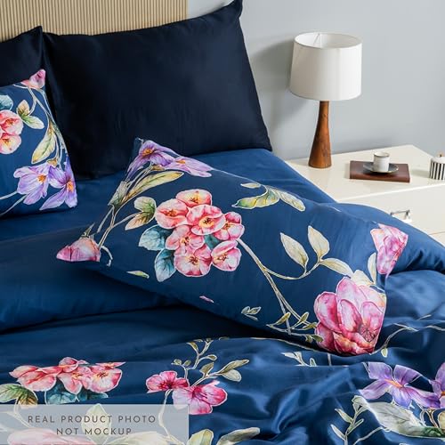 RUSTIQUE LINENS | Digitally Printed with Reactive Ink Tech | 300 TC 100% Organic Cotton Queen Premium Bedsheet Set | Ultra-Soft Satin-Like Finish | Floral Ocean Dusk - Image 3