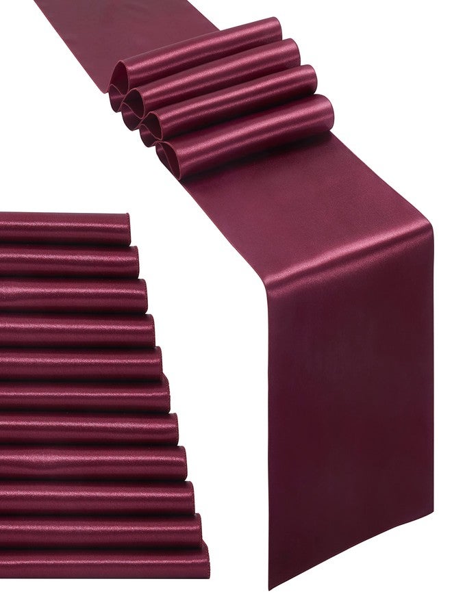 Counfeisly 12pcs Burgundy Satin Table Runners 12" x 108", Elegant and Smooth Silky Fabric Table Decor for Wedding Banquet Birthday Decoration - Image 1